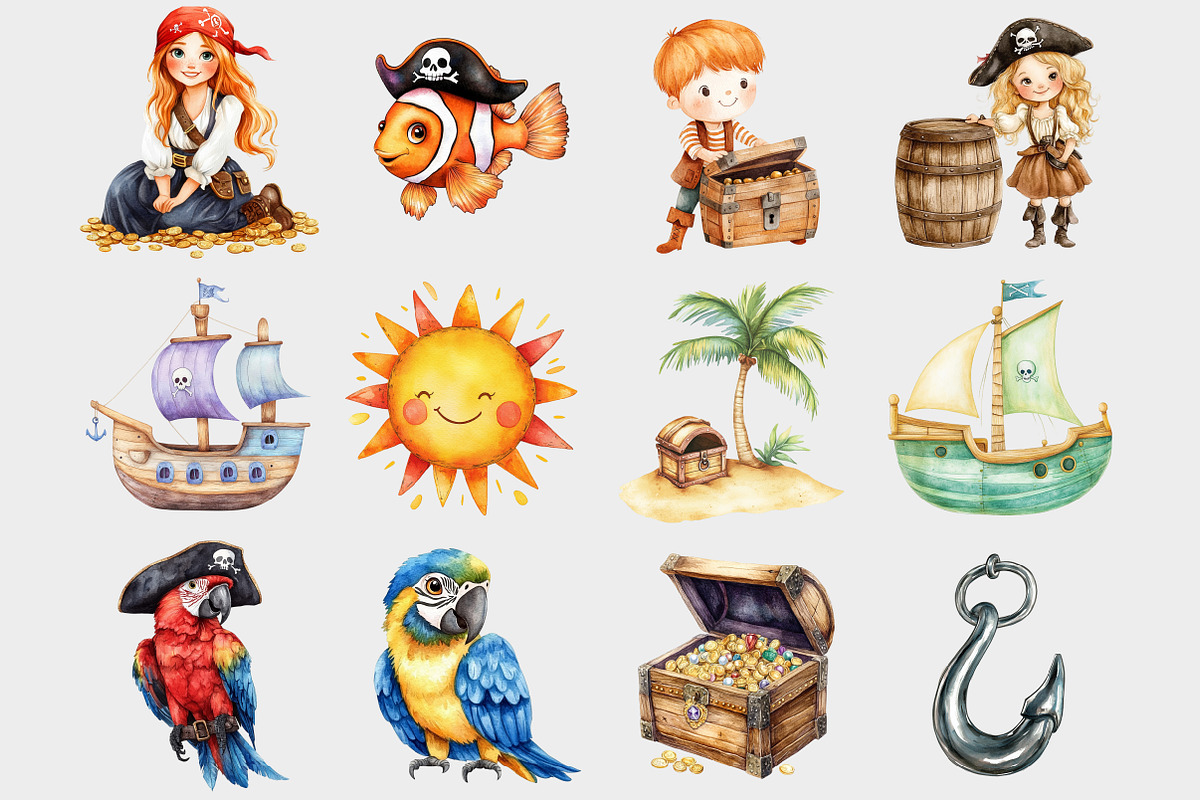 Watercolor Cute Little Pirate Clipar, a Seasonal Illustration by Design Market (Photo 2 of 5)