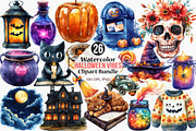 Watercolor Halloween Vibes Clipart, an Illustration by Canvas Craft (Thumbnail 1 of 8)