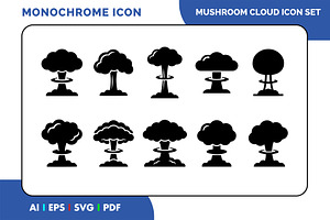 Mushroom Cloud Atmospheric Icon Set, a Solid Icon by Fontmine Studio