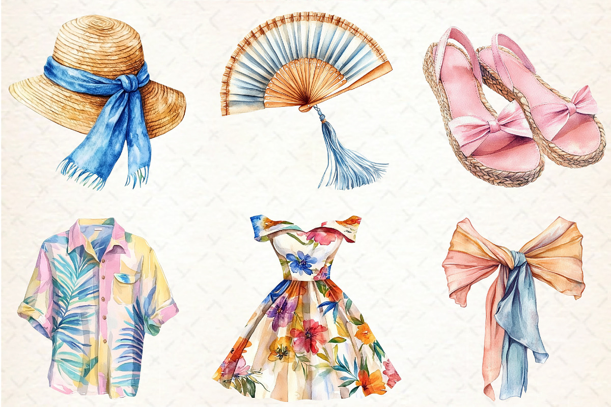 Watercolor Summer Fashion Clipart, an Illustration by Libby Wishes (Photo 3 of 6)