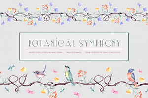 Birds and flowers watercolor clipart
