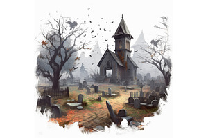 Graveyard realistic illustration -, a Nature Photo by Aimagenarium@gmail.com
