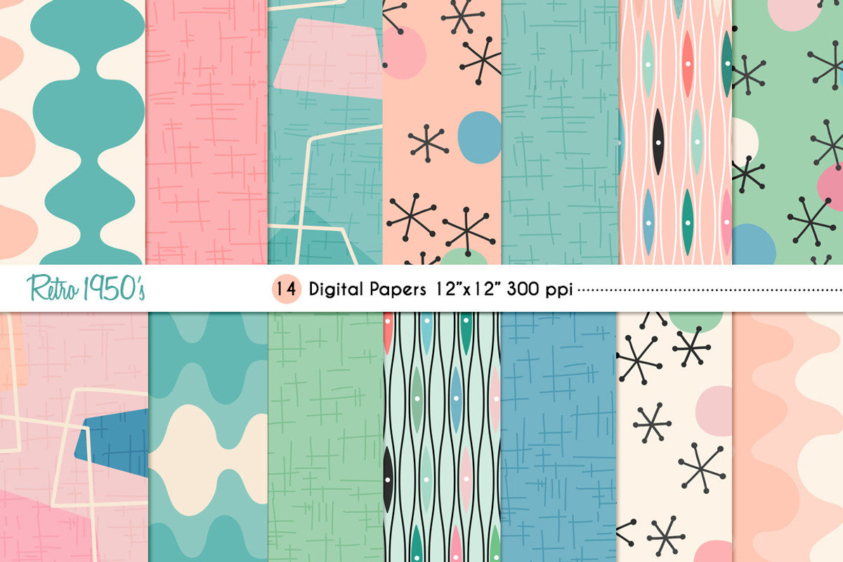 Retro 1950's Digital Papers, a Pattern Graphic by Studio Kitsch (Photo 1 of 4)