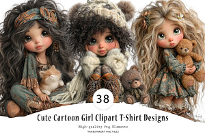 Cute Cartoon Girl Clipart T-Shirt, a Seasonal Illustration by CreationArt