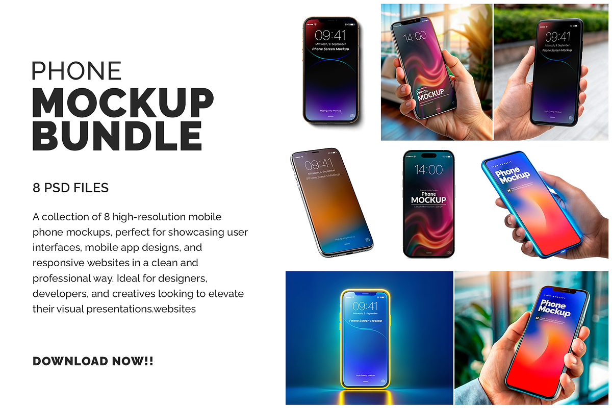 Phone Mockup Bundle - 8 PSD files, an iPhone Mockup by Bruno's Shop (Photo 1 of 3)