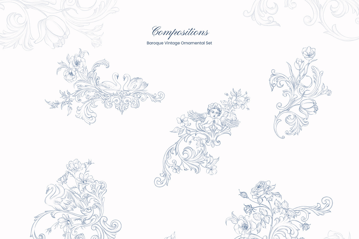Baroque Vintage Ornamental set, a Decorative Illustration by Yuliia Lashevska (Photo 8 of 19)