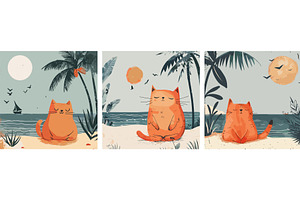 Cute kitten beach sunbathing doodle, an Animal Illustration by Valerie Bodnar
