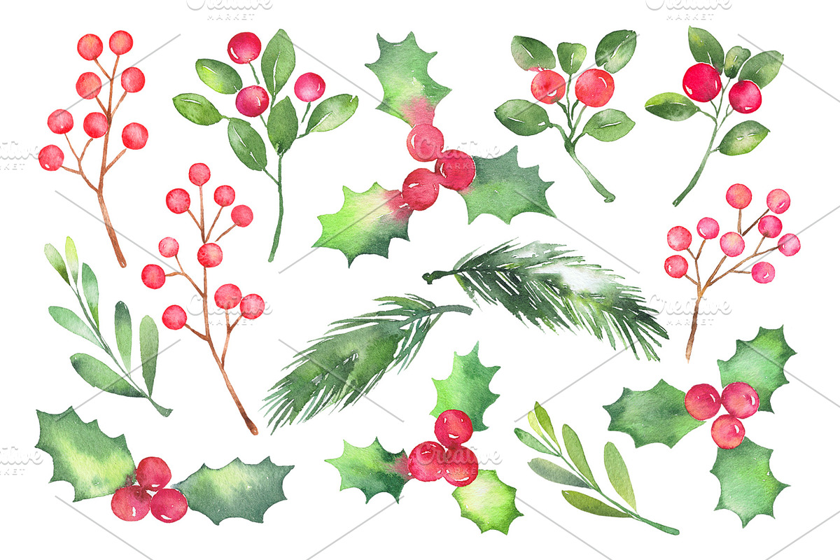 Watercolor Christmas set, Holiday, a Decorative Illustration by Vivitta (Photo 2 of 8)
