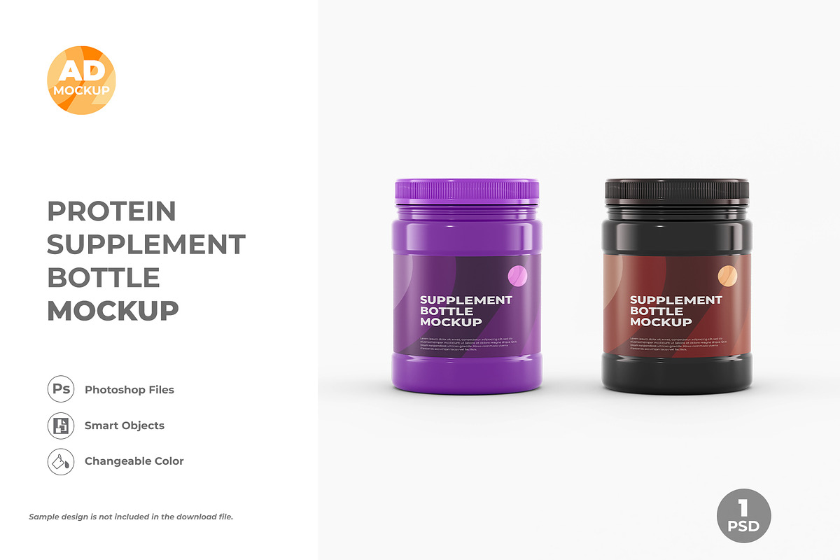 Supplement Jar Bottle Mockup (1PSD), a Packaging Mockup by Adstart (Photo 3 of 5)