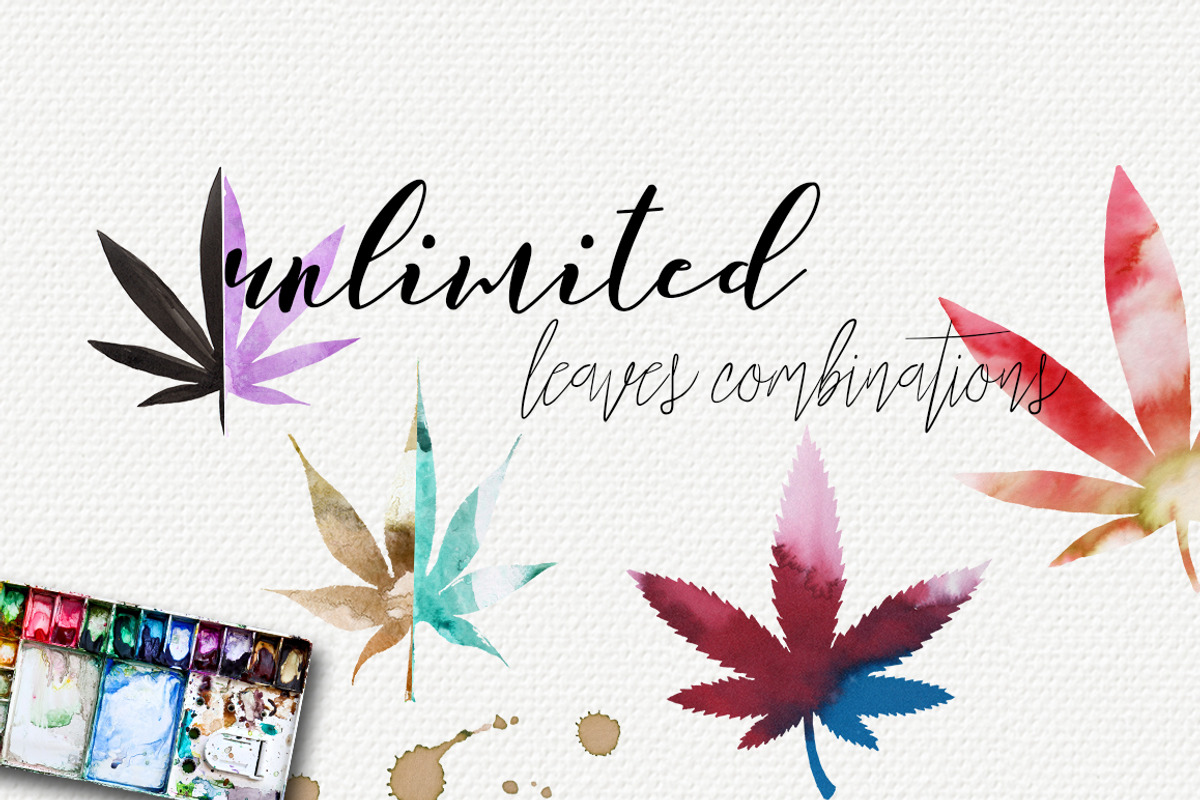 Watercolor Marijuana Pack:47elements, an Illustration by Jeanina Vlad (Photo 4 of 5)