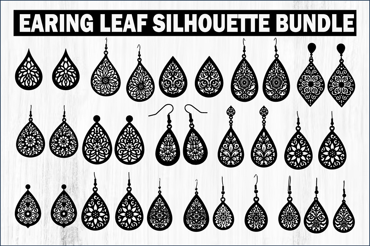 Leaf Earring Silhouette Bundle, a Pattern Graphic by jahid234 (Photo 1 of 13)