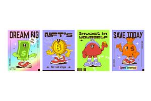 Money retro character poster set, a Finance Illustration by art PVP - market