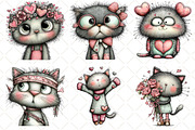 Quirky Valentine Cat Clipart Bundle, an Illustration by Black Bird Studio (Thumbnail 2 of 6)