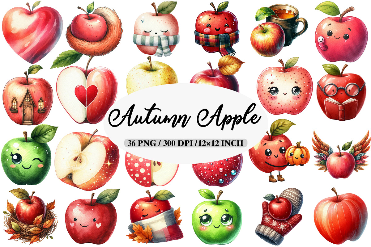 Watercolor Autumn Apple Clipart, an Illustration by Daily.Designs (Photo 1 of 5)