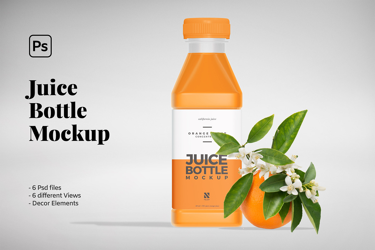 Juice Bottle Mockup, a Packaging Mockup by Nina Shaw (Photo 1 of 17)