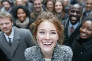 Smiling individuals in a diverse group radiating unity and positivity, a Person Photo by AS photostudio