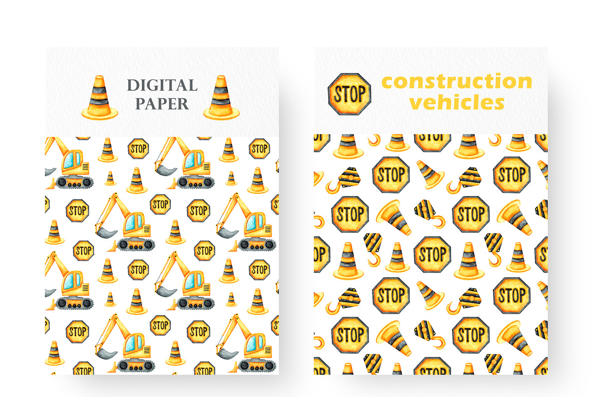 Construction vehicles watercolor set, a Transportation Illustration by SabinaWatercolorArt (Photo 6 of 20)