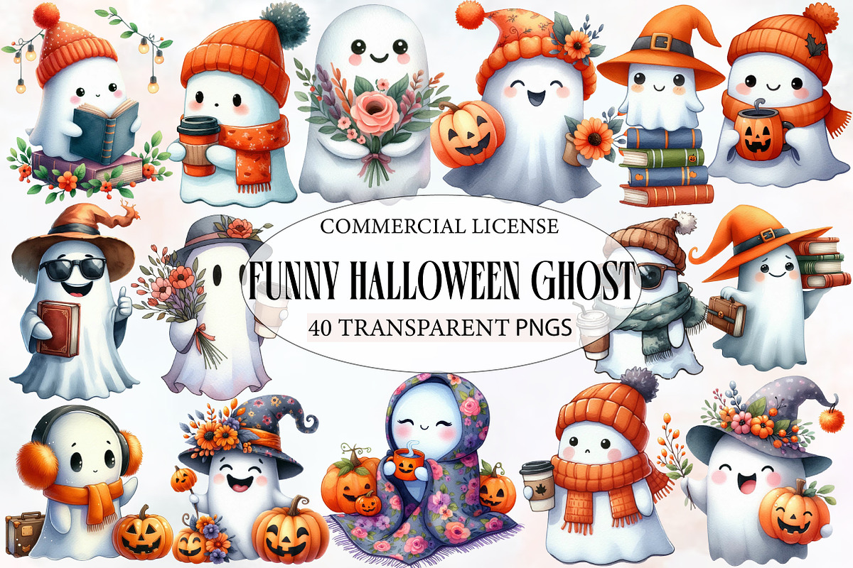 Funny Halloween Ghost Clipart, an Illustration by Designworld (Photo 1 of 6)