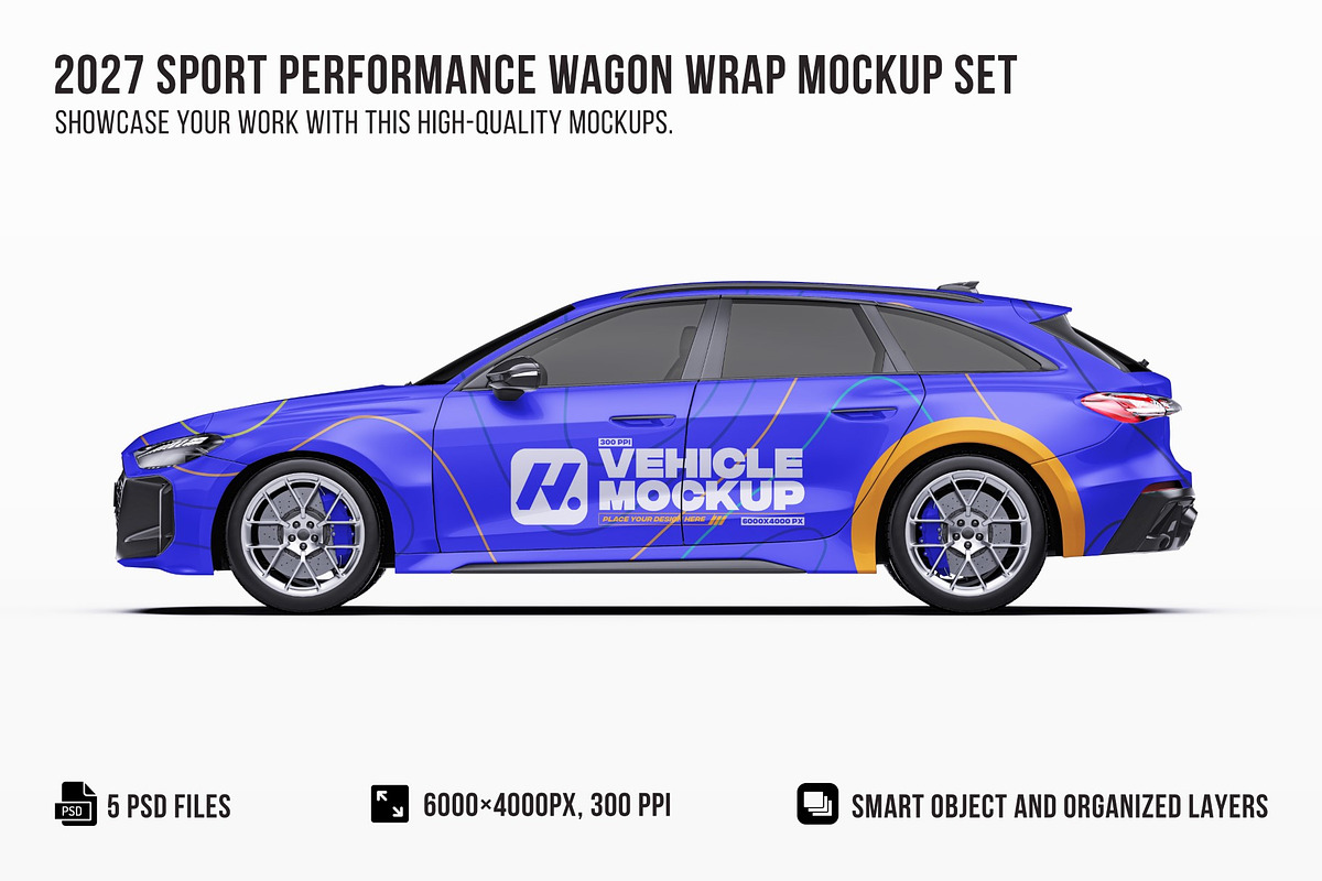 2027 Sport Performance Wagon Set, an Advertising Mockup by Halal Graphic Studio (Photo 1 of 12)