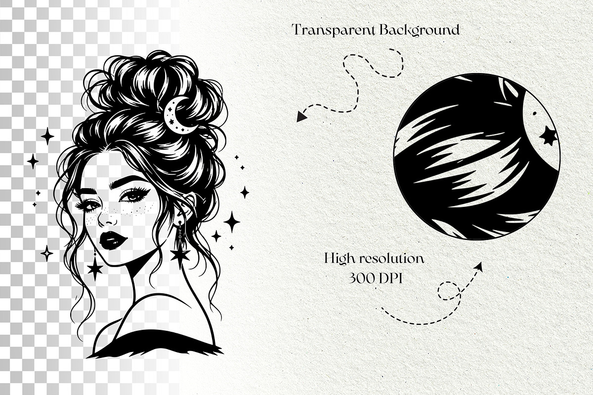 Messy Bun Girl Line Art Graphics, a Person Illustration by DENIDigitalArtSudio (Photo 6 of 6)