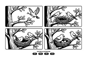 Bird activity making nests, an Animal Illustration by Vectorlina