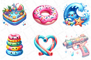 Cute Pool Party Watercolor Clipart, an Illustration by DreamPrint404 (Thumbnail 2 of 6)