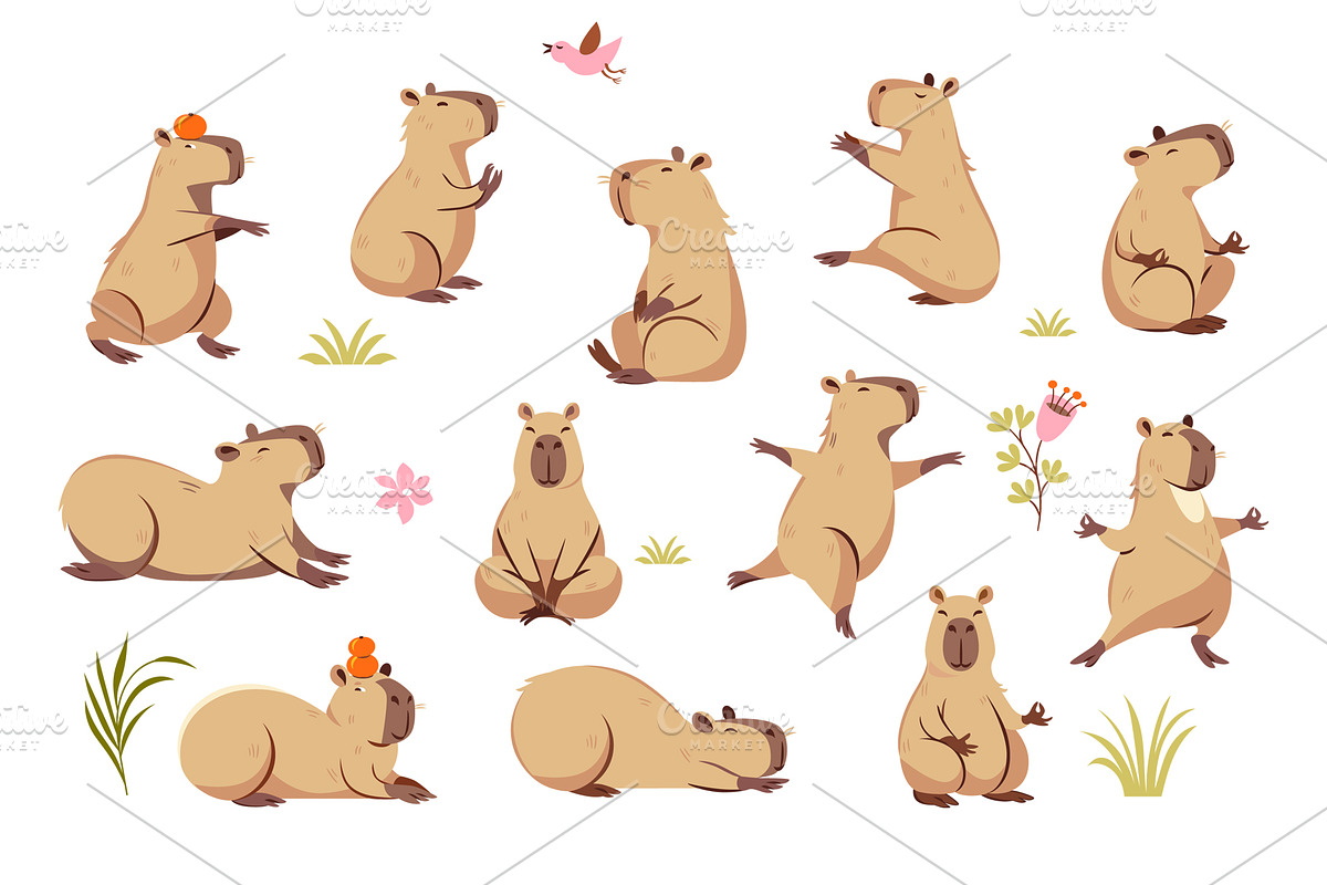 Cute Capybara, Characters set, an Animal Illustration by lenlis (Photo 1 of 3)