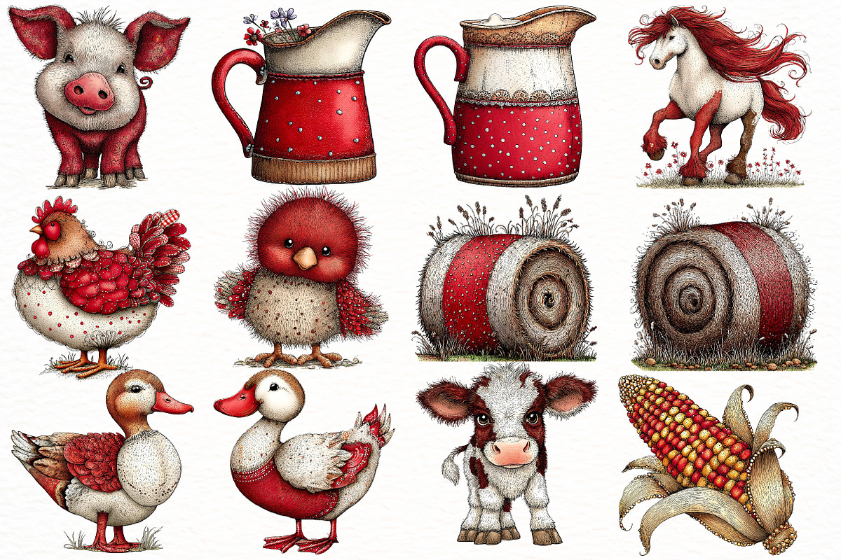 Watercolor Farm Clipart Bundle, a Seasonal Illustration by Designworld (Photo 2 of 9)