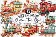 Watercolor Christmas Train Clipart, an Illustration by Designking (Thumbnail 1 of 4)