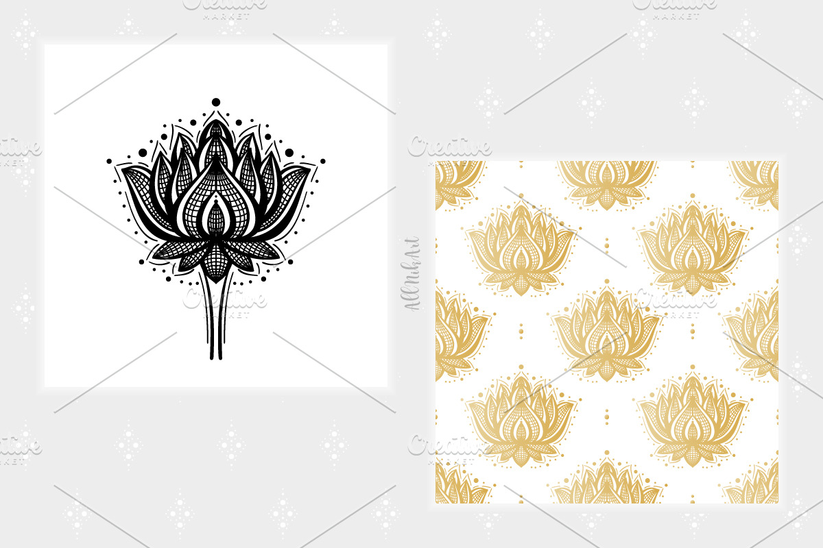 Mehndi Lotus Flowers set 1, a Pattern Graphic by AllNikArt (Photo 5 of 6)