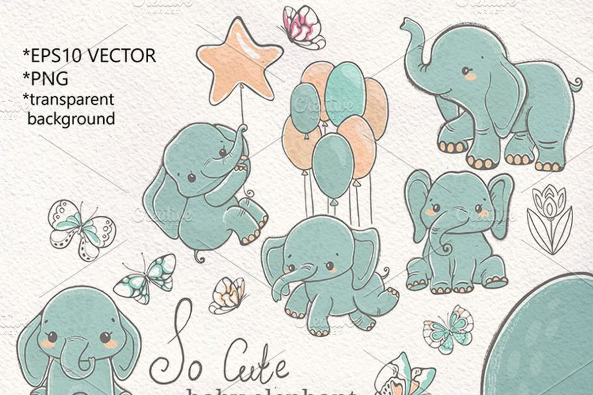 Baby Elephant Watercolor and vector, an Animal Illustration by JaneLane (Photo 3 of 3)