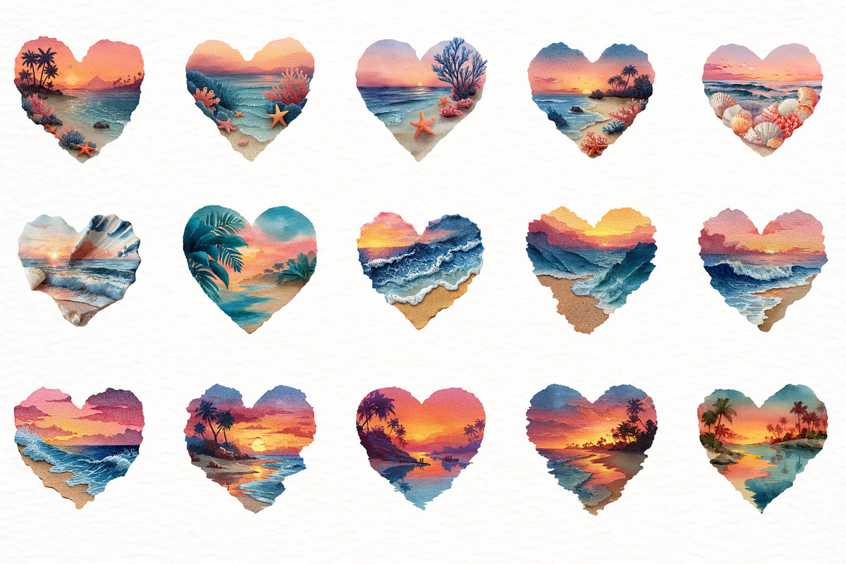 watercolor retro beach heart Clipart, an Illustration by Designworld (Photo 2 of 7)