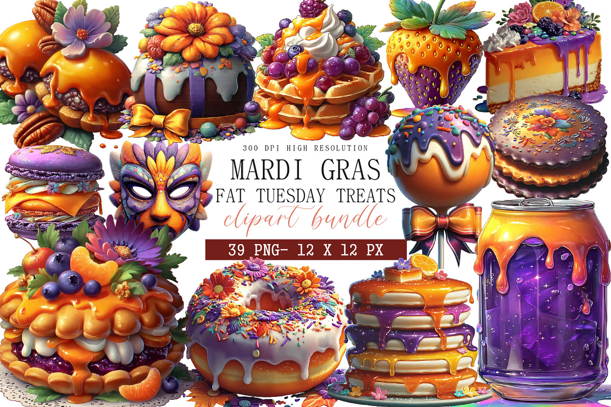 Mardi Gras Fat Tuesday Treats Clipar, an Illustration by DreamArtGraphic (Photo 1 of 4)