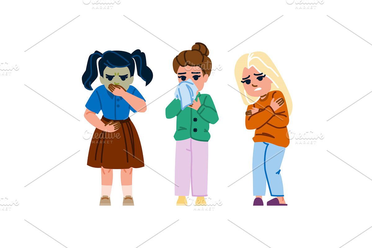 cough sick kid girl vector, a Person Illustration by pikepicture