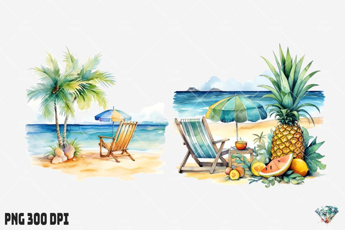 Summer Beach Watercolor, an Illustration by Gemstone (Photo 3 of 12)