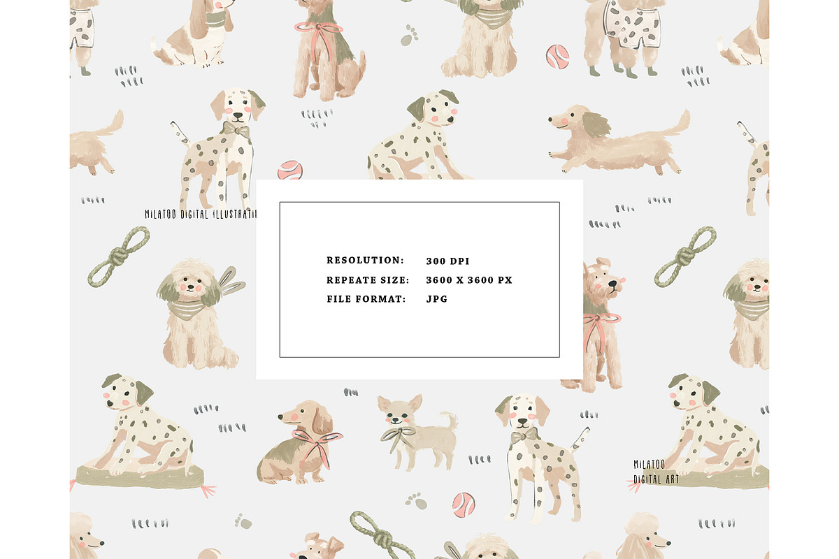 Neutral playful dogs pattern, a Pattern Graphic by Milatoo (Photo 2 of 3)