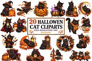 Vintage Halloween Black Cat Clipart