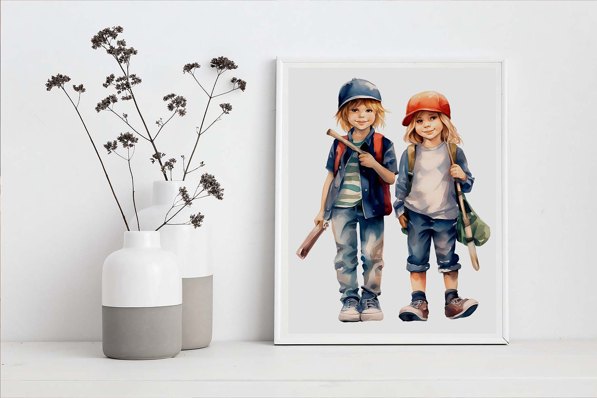 Watercolor Kids Clipart Design Bundl, an Illustration by Moon Studio (Photo 8 of 11)