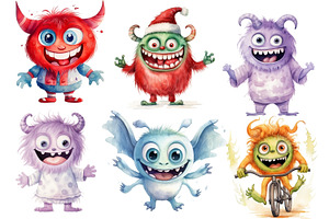 Cute Watercolor Monster Clipart Set