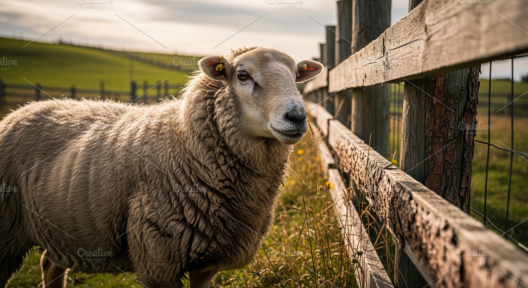 Fluffy sheep stands by wooden fence, an Animal Photo by zahidhossainalif