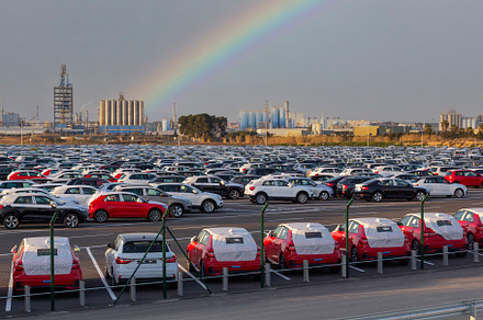 New cars for sale in a parking
