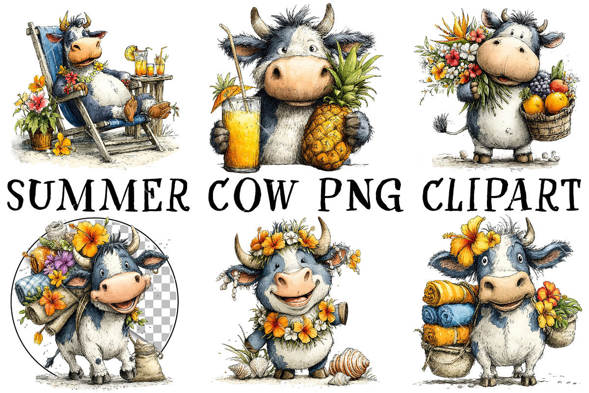Summer Cow PNG Clipart, a Seasonal Illustration by OK Design (Photo 2 of 6)