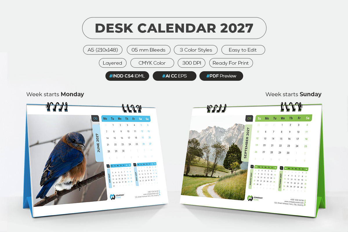 Printable 2027 Calendar A5 Size, a Stationery Template by MstArtwork (Photo 3 of 5)