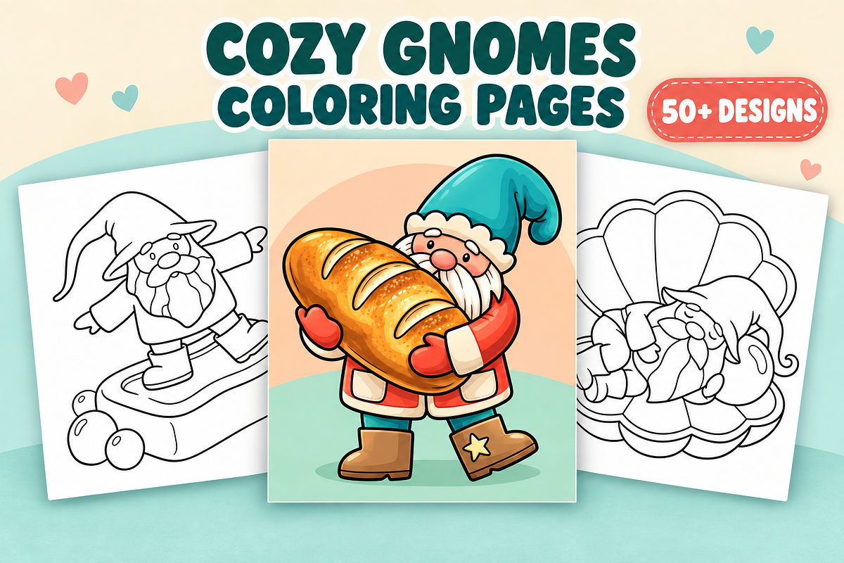 Snug Gnomes Coloring Pages Vol. 3, a Seasonal Illustration by Inkivelle Studio (Photo 1 of 3)
