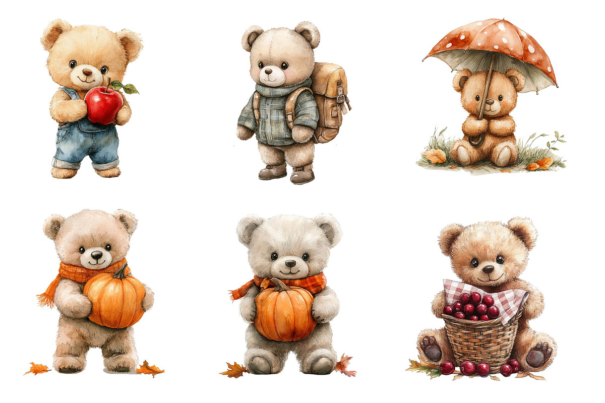 Autumn Teddy Bear Clipart, an Illustration by Dream Creation (Photo 3 of 6)