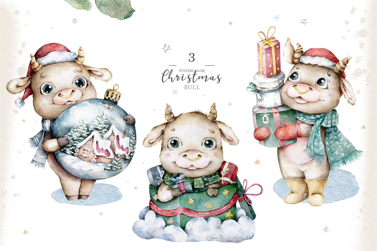 Christmas Story with Cute Bull's, an Animal Illustration by Ann Art Houze (Photo 7 of 16)