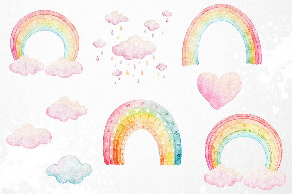 Watercolor Rainbows & Clouds PNG, an Object Graphic by PixelJungle (Photo 3 of 4)