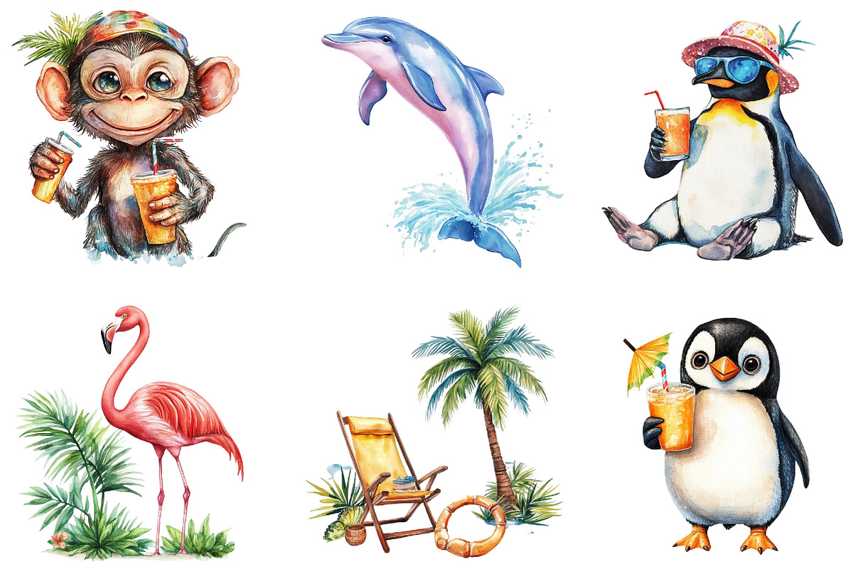 Watercolor Vacation Vibe Clipart PNG, an Illustration by Designking (Photo 5 of 5)