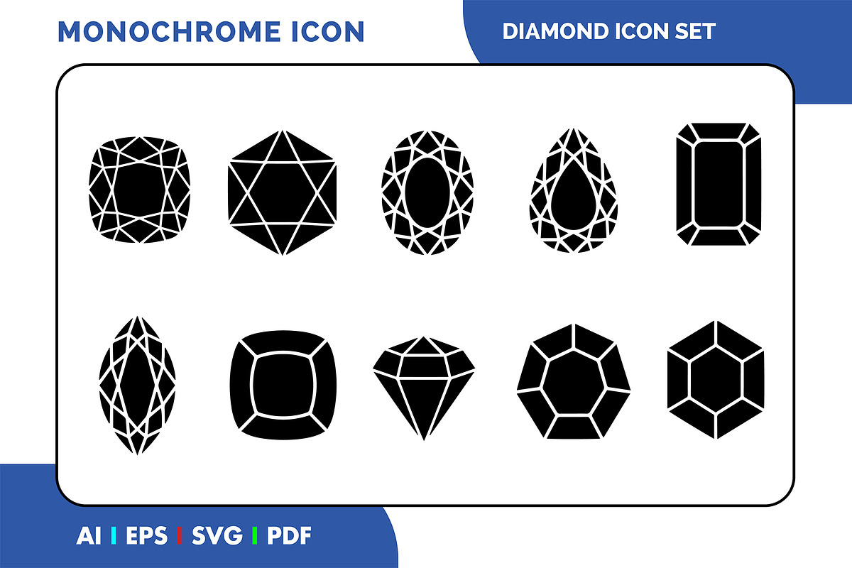 Diamond Icon Set Luxury Vector, a Solid Icon by Fontmine Studio (Photo 1 of 3)