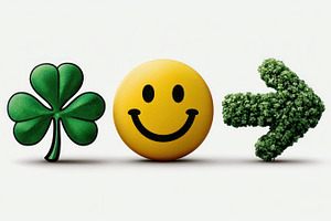 Lucky clover, smiley face and green arrow made of foliage symbol, an Abstract Photo by José Manuel Gelpi